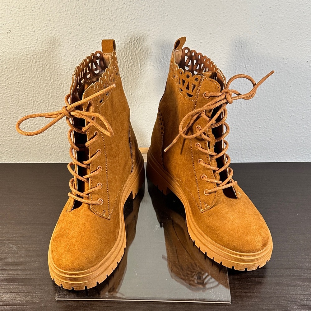 Tan Faux Suede Lace-Up Ankle Work Boots
